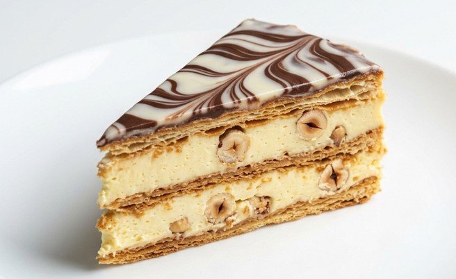 Slojevita Lješnjak Pita: Elegantni hrskavi desert sa mramornom glazurom
